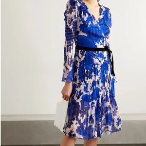 Diane von Furstenberg Ani Velvet-Trimmed Shirred Floral Print Crepon Wrap Dress